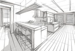 Vector illustration of interior design. In the style of drawing. (ai 10 eps with transparency effect)